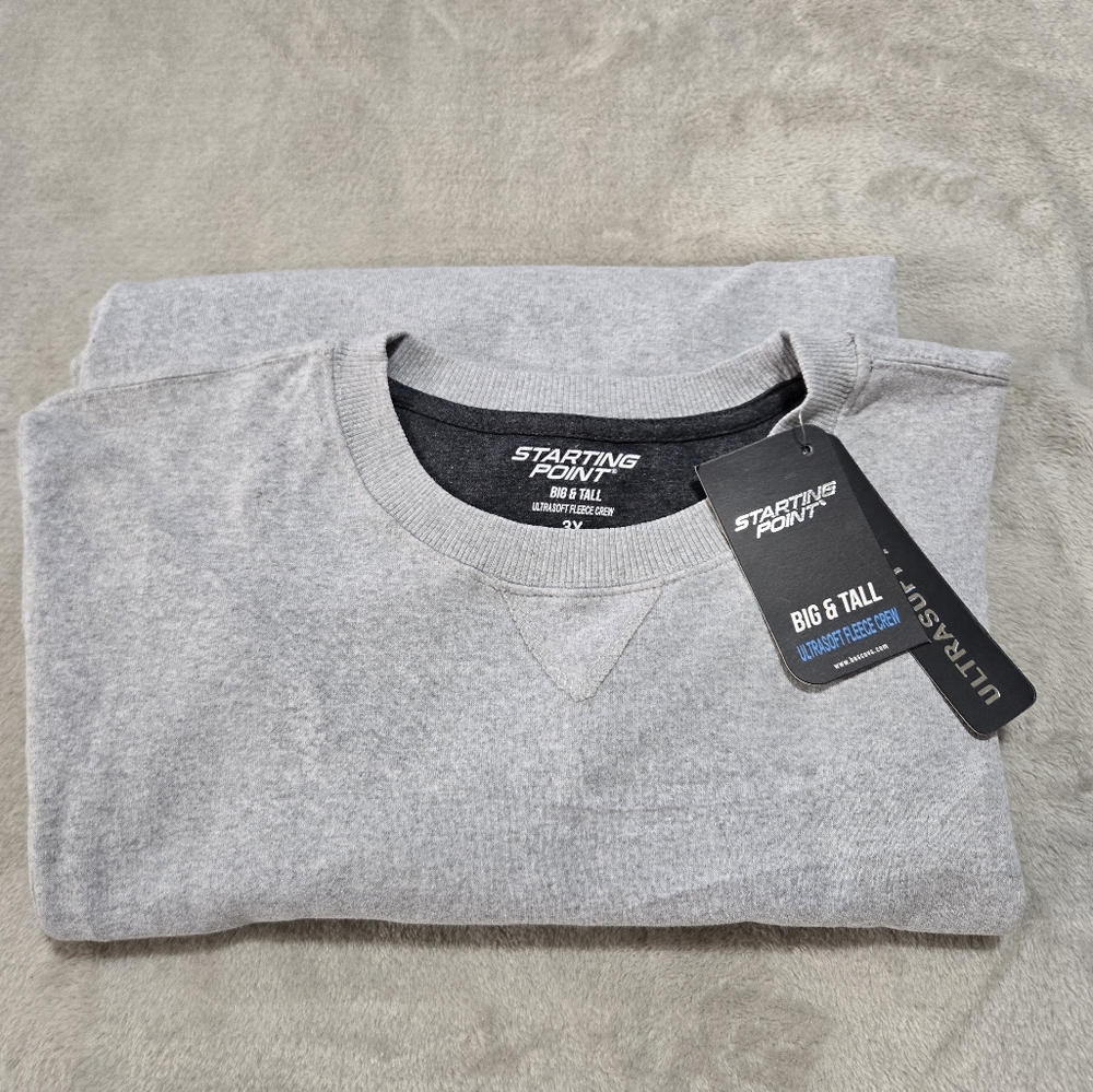 NWT Starting Point Ultra Soft Fleece Crew Gray Big And Tall Size 3X